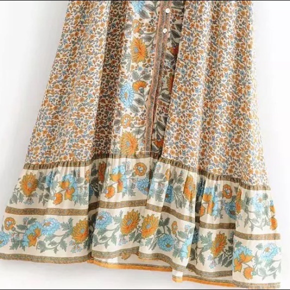 Boho Floral Gypsy Print Maxi Dress Kimono - Picture 2 of 16